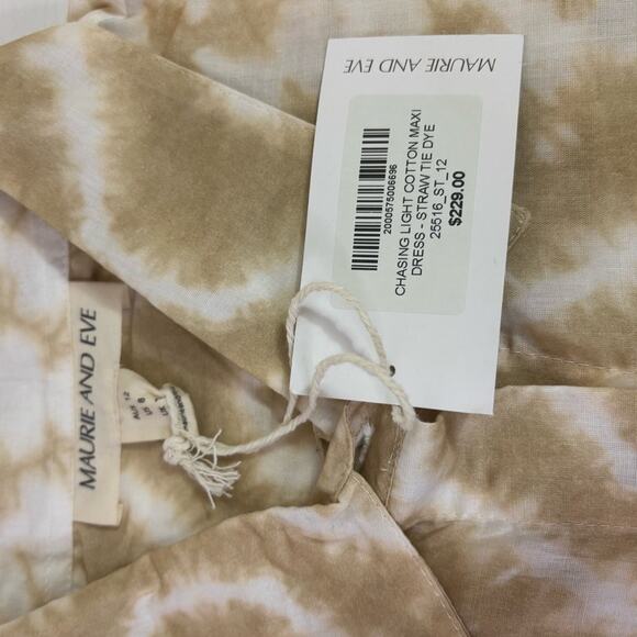 NWT Maurie and Eve Beige and Cream Chasing Light Cotton Maxi Dress Size 8 D0065 - Picture 6 of 8